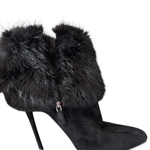 Prada Calzature Donna Camoscio Fur Trimmed Ankle Heel Boot Black (Nero) Size 40 - Picture 9 of 12